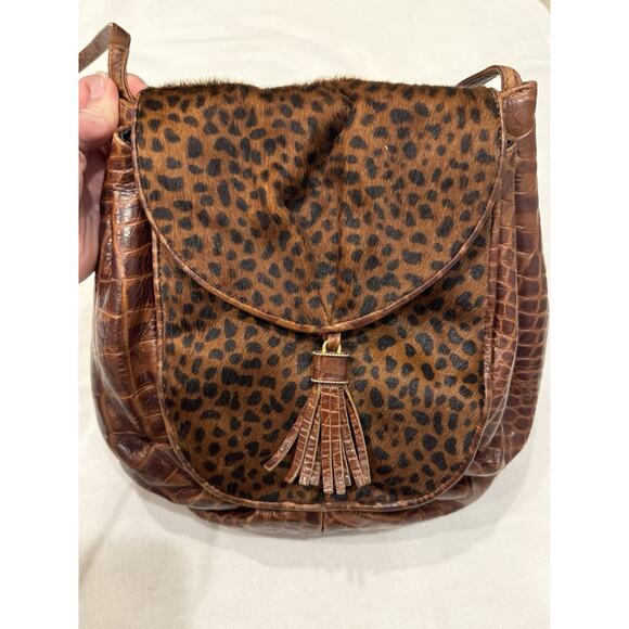 Jay Herbert Handbags - Vintage Jay Herbert NY Hair Calf Leopard Print Leather Crossbody Purse w/ Tassel
